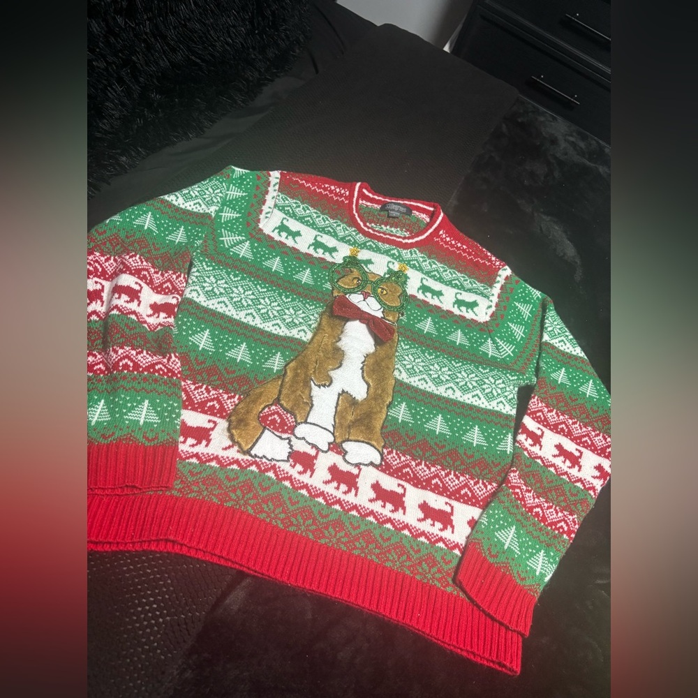 Festive Cat Sweater - Red and Green